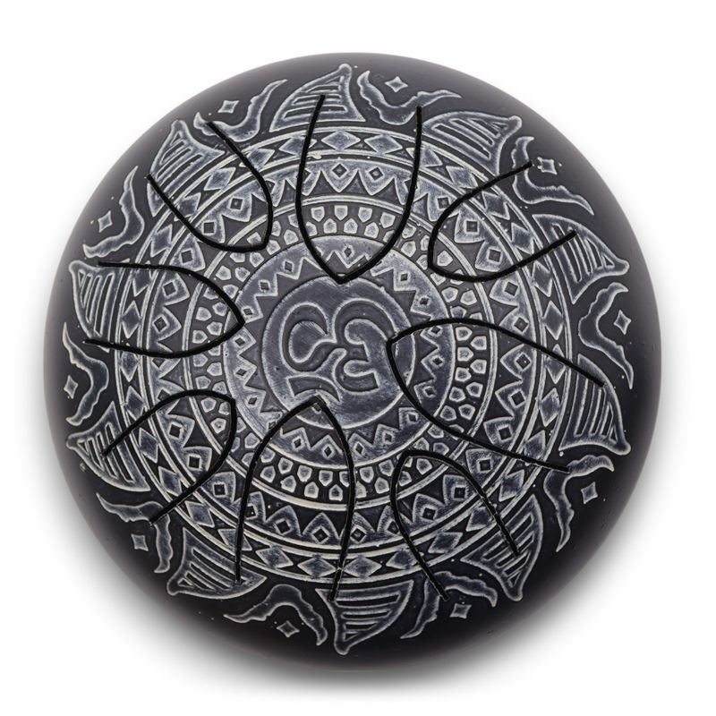 Tambour à Langue en Acier Happy Om Mandala Gravé - 16cm