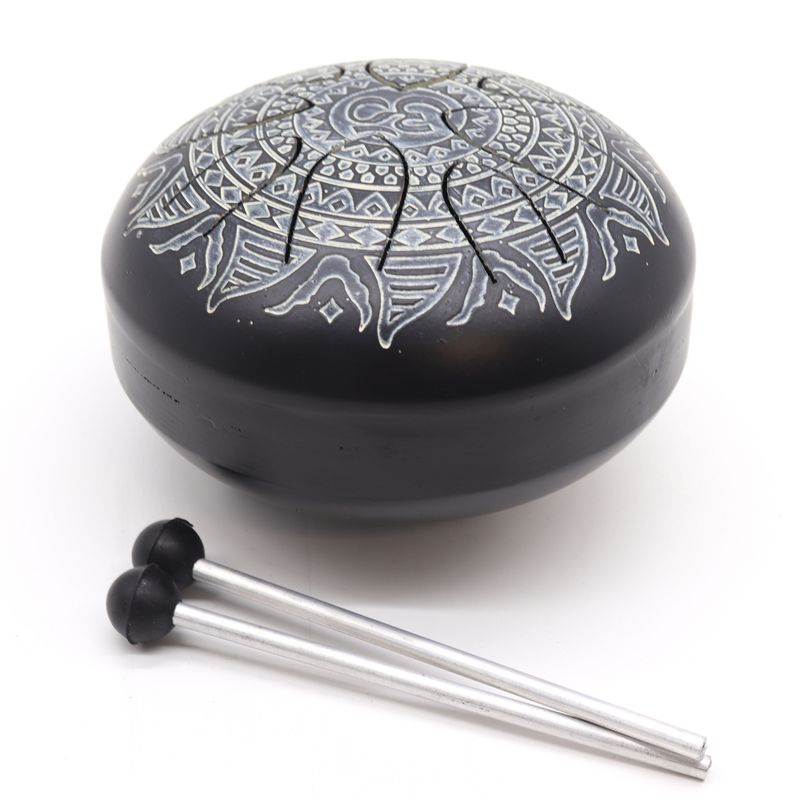 Tambour à Langue en Acier Happy Om Mandala Gravé - 16cm