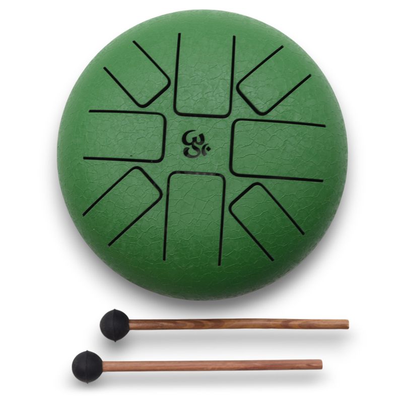 Tambour à Langue en Acier Happy Om Vert - 16cm