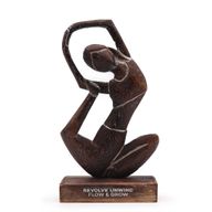 Statue Yoga en Bois - Antique - Pose en Rotation - « Tourne et Détends-toi - Flux et Croissance »