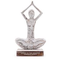 Statue Yoga en Bois - Blanchiment à la Chaux - Pose des Mains Levées - « Mains vers le ciel, recevez la paix »