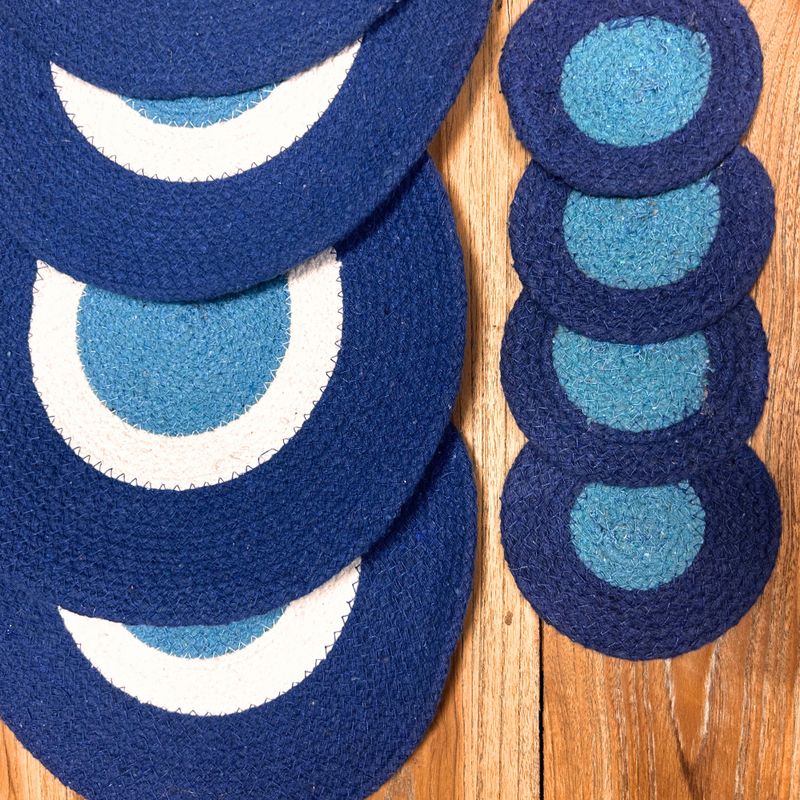 Set de Sous-Verres et Tapis en Corde de Jute « Oeil Protecteur » (4 de chaque)