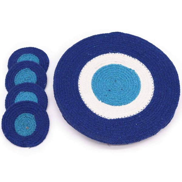 Set de Sous-Verres et Tapis en Corde de Jute « Oeil Protecteur » (4 de chaque)