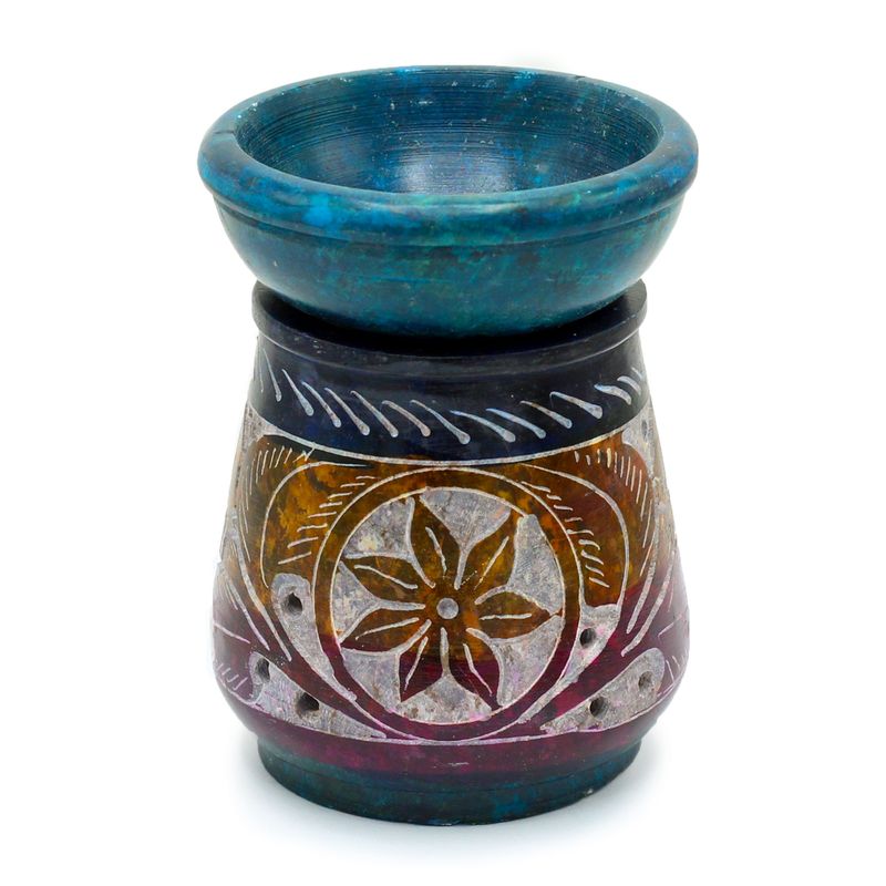 Petit Brûleur à Huile en Pierre Ollaire Colorée 8cm - Fleur