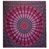 Couvre-Lit Double en Coton ou Tenture Murale - Mandala de Paon - Violet