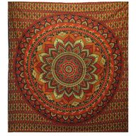 Couvre-Lit Double en Coton ou Tenture Murale - Mandala Classique - Vert