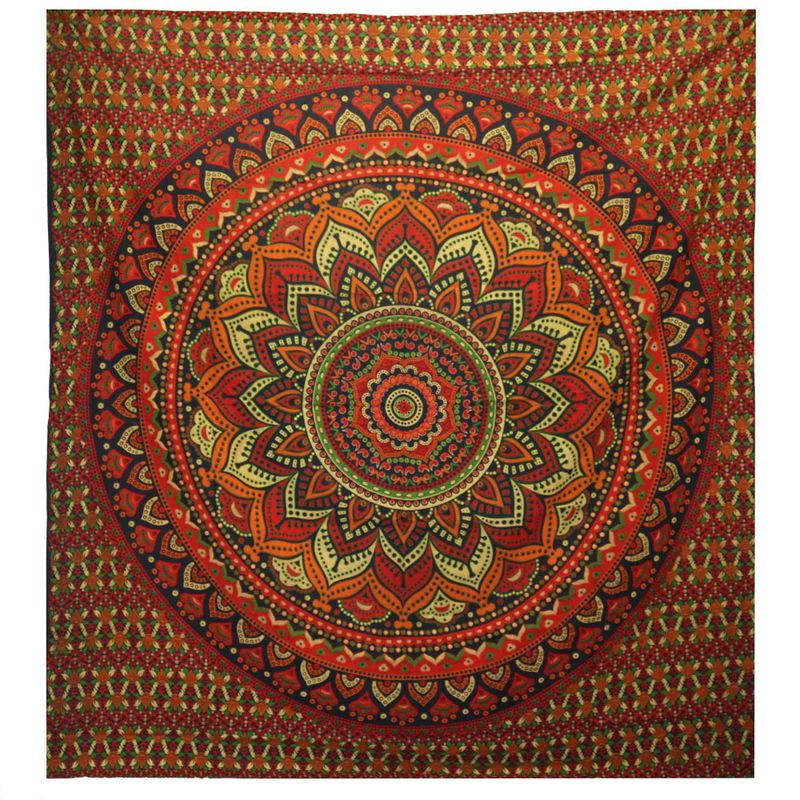 Couvre-Lit Double en Coton ou Tenture Murale - Mandala Classique - Vert
