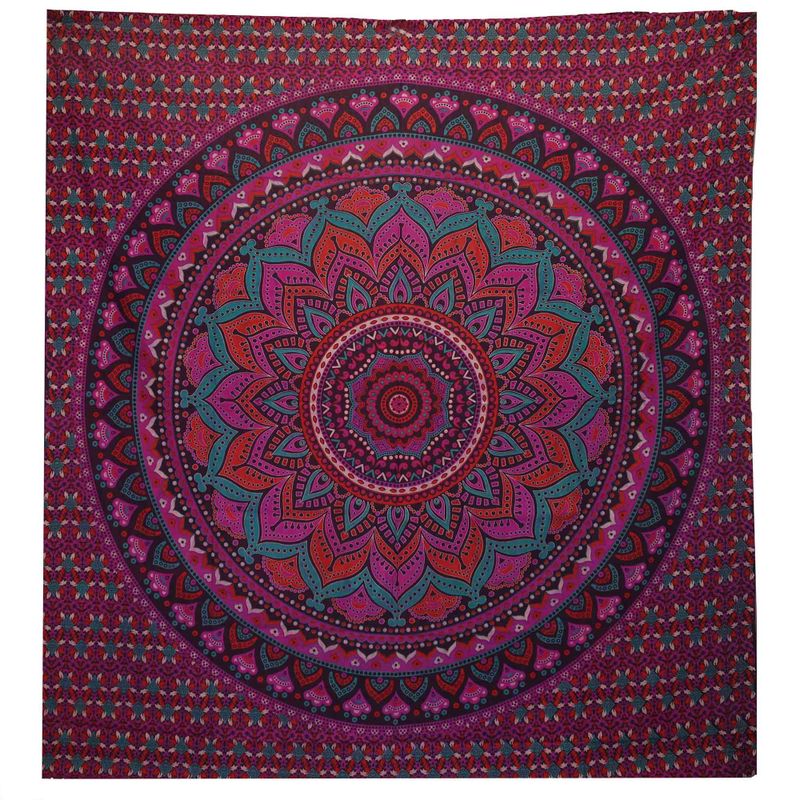Couvre-Lit Double en Coton ou Tenture Murale - Mandala Classique - Violet