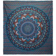 Couvre-Lit Double en Coton ou Tenture Murale - Mandala Classique - Turquoise