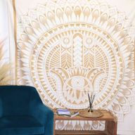 Couvre-Lit Double en Coton ou Tenture Murale - Hamsa - Or & Blanc