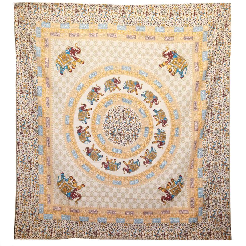 Tenture Murale / Plage - Elephant Mandala - Marron/Orange sur Crème