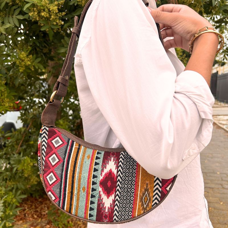 Sac Hobo Jacquard - Tons de Marron Profonds (sangle marron)