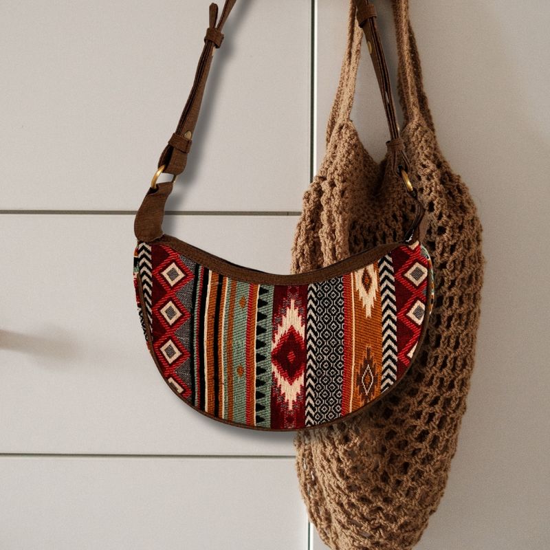 Sac Hobo Jacquard - Tons de Marron Profonds (sangle marron)