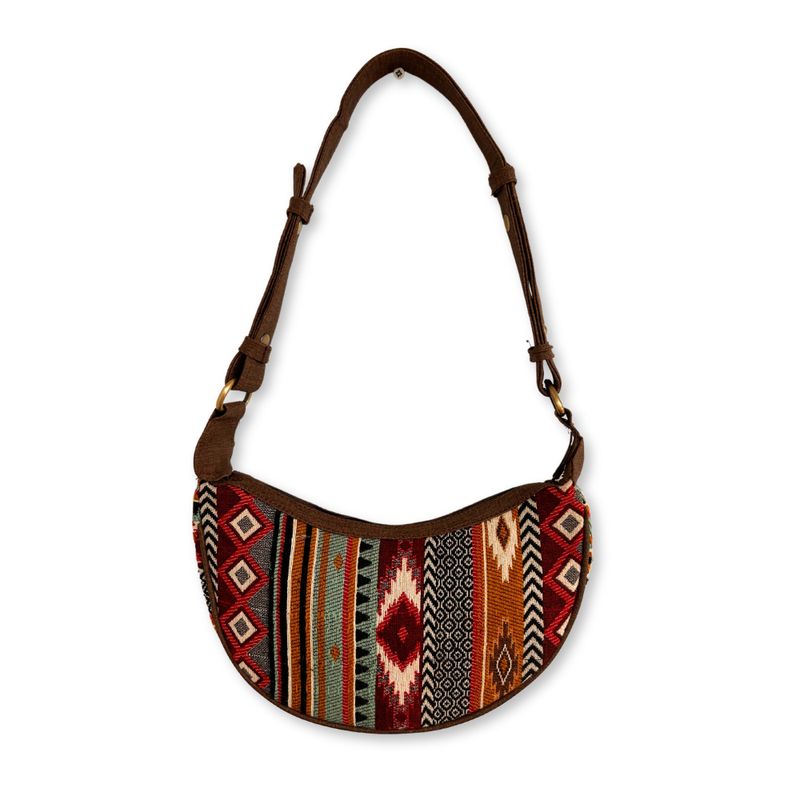 Sac Hobo Jacquard - Tons de Marron Profonds (sangle marron)
