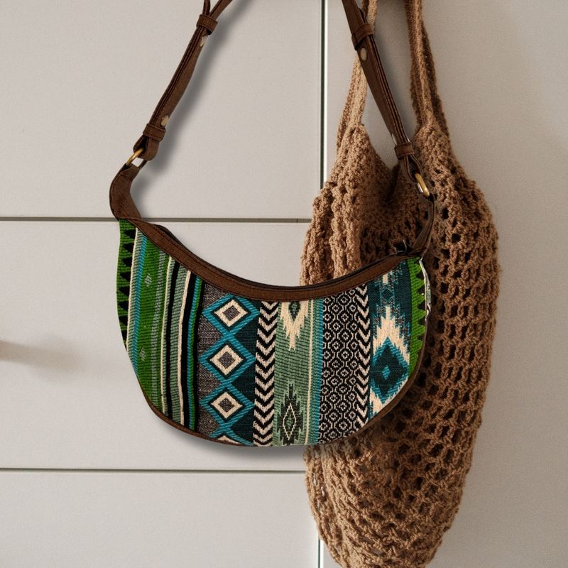 Sac Hobo Jacquard - Verts Audacieux (sangle marron)