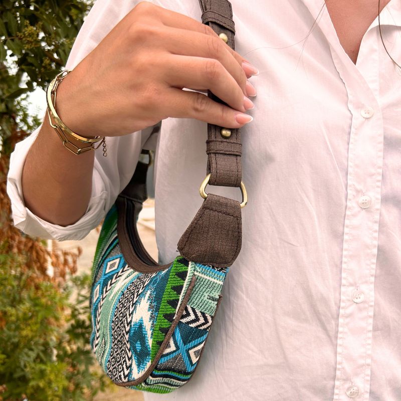 Sac Hobo Jacquard - Verts Audacieux (sangle marron)