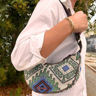 Sac Hobo Jacquard - Vert Géométrique (sangle marron)