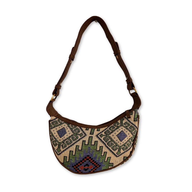 Sac Hobo Jacquard - Vert Géométrique (sangle marron)