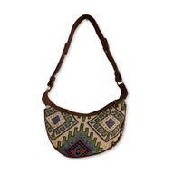 Sac Hobo Jacquard - Vert Géométrique (sangle marron)