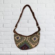 Sac Hobo Jacquard - Vert Géométrique (sangle marron)
