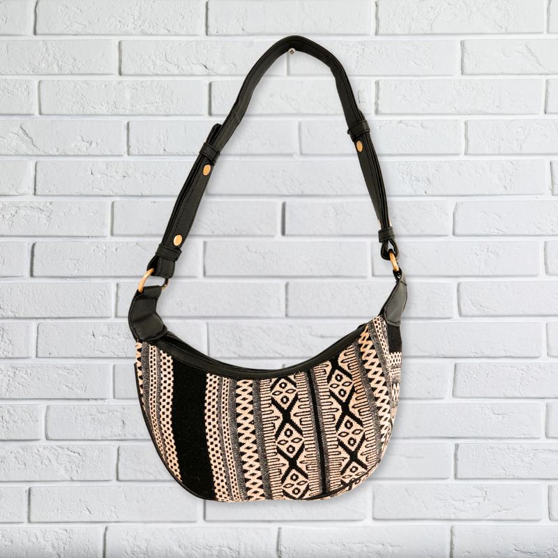 Sac Hobo Jacquard - Gris Métro (sangle noire)