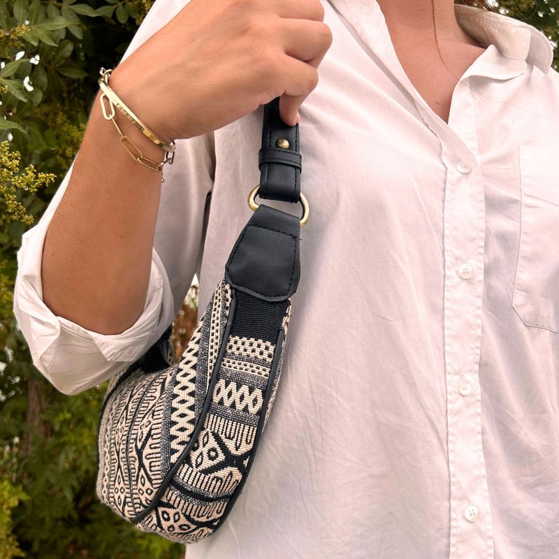 Sac Hobo Jacquard - Gris Métro (sangle noire)