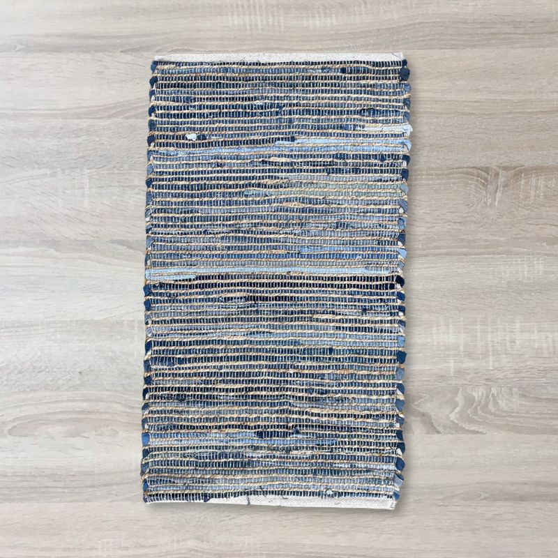 Petit Tapis en Jute et Coton Recyclé - 50x90cm - Bleu