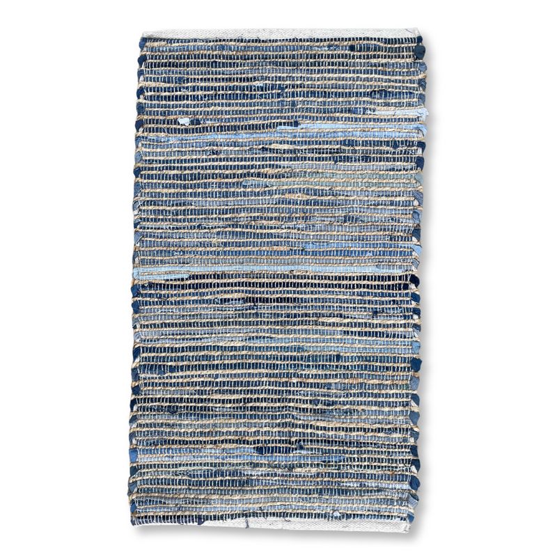 Tapis Moyen en Jute et Coton Recyclé - 90x150cm - Bleu
