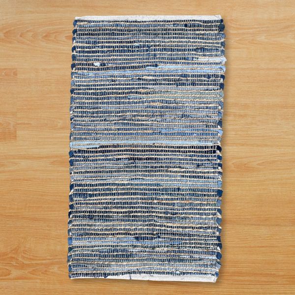 Tapis Moyen en Jute et Coton Recyclé - 90x150cm - Bleu