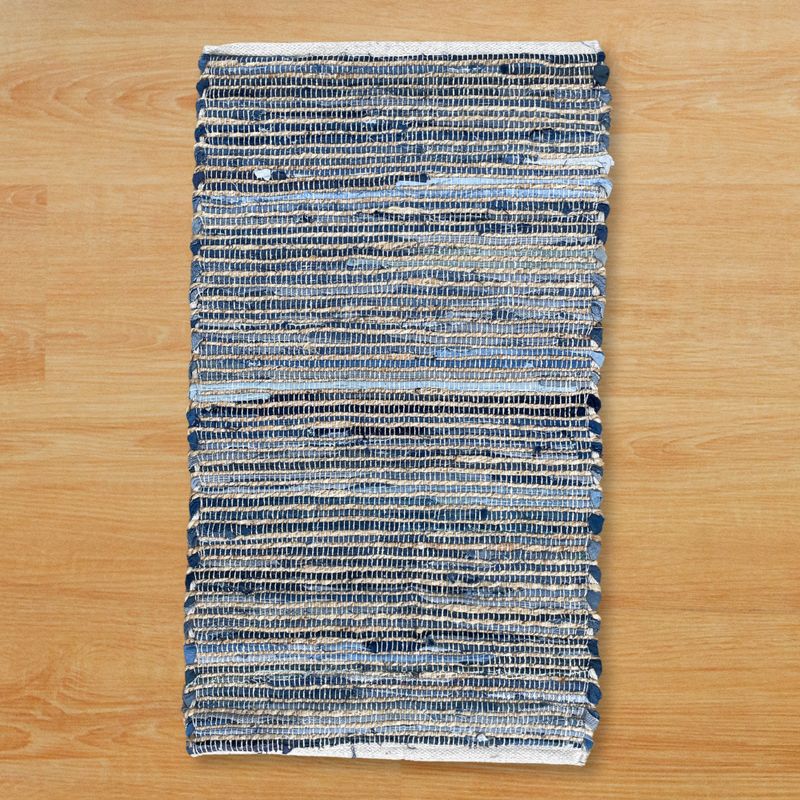 Tapis Moyen en Jute et Coton Recyclé - 90x150cm - Bleu