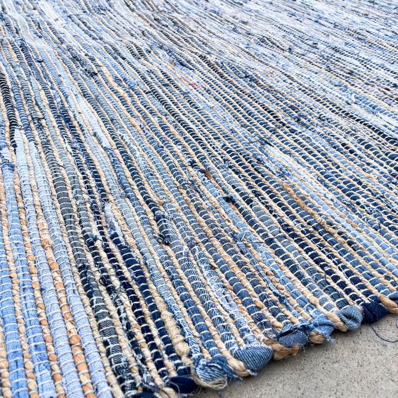 Grand Tapis Doux en Jute et Coton Recyclé - 130x170cm - Bleu