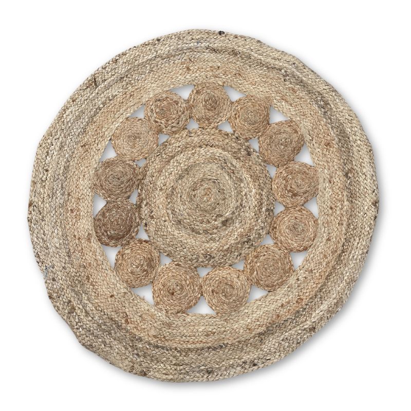 Tapis Rond Doux en Jute Cercles à l'intérieur 90cm
