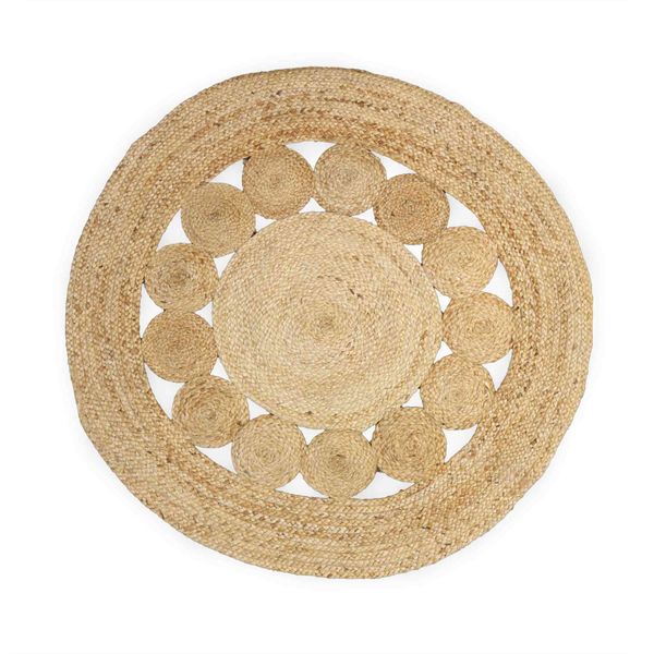 Tapis Rond Doux en Jute Cercles à l'intérieur 90cm