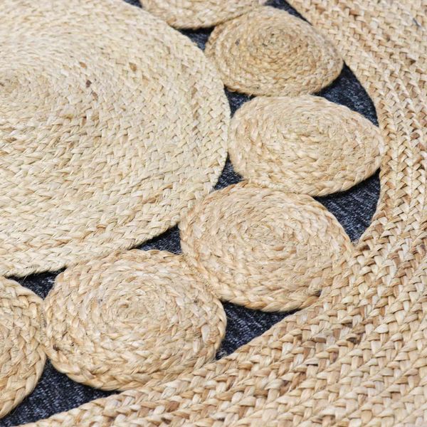 Tapis Rond Doux en Jute Cercles à l'intérieur 90cm