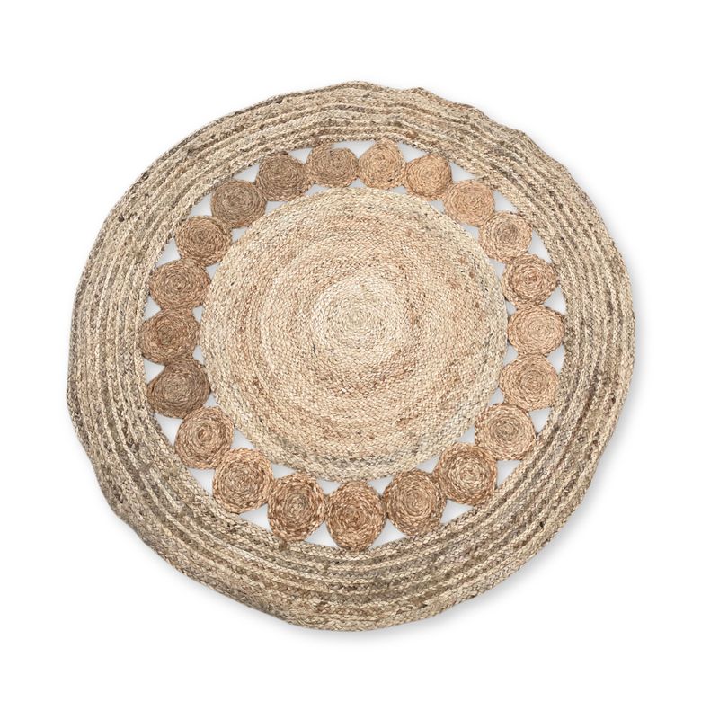 Tapis Rond Doux en Jute 120cm avec Cercles à l'Intérieur
