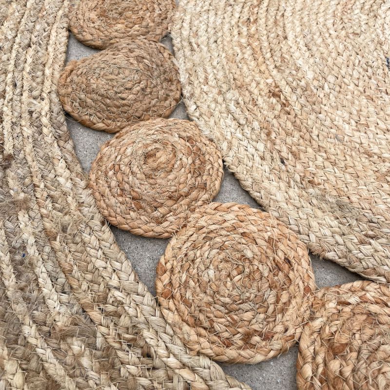 Tapis Rond Doux en Jute 120cm avec Cercles à l'Intérieur