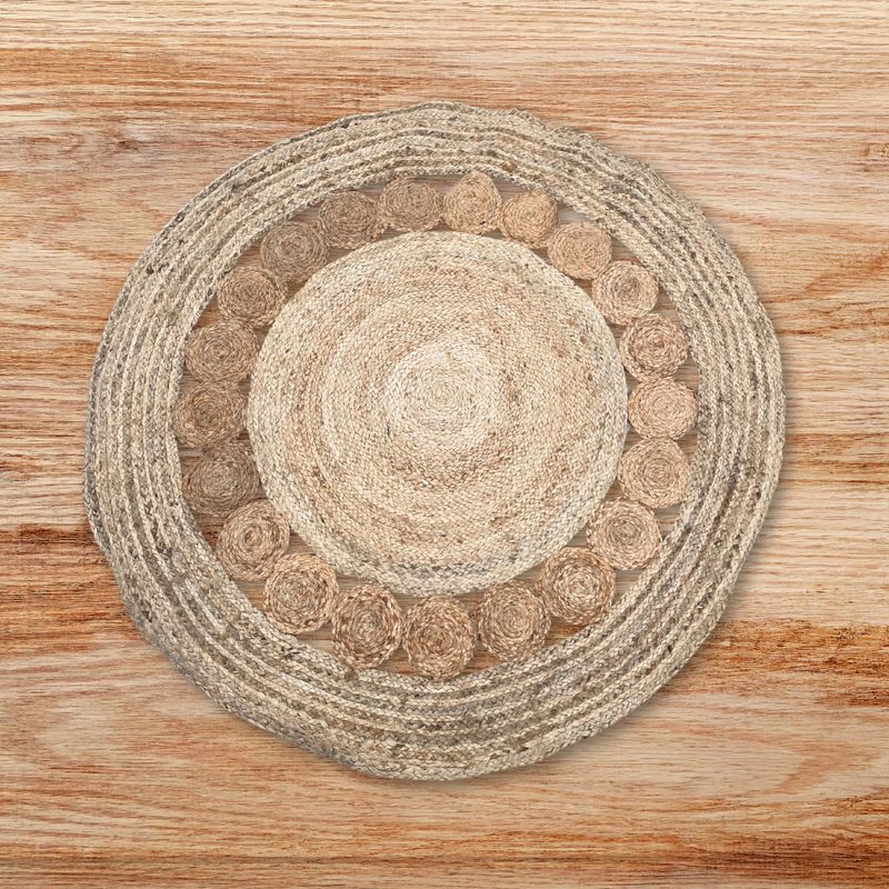 Tapis Rond Doux en Jute 120cm avec Cercles à l'Intérieur