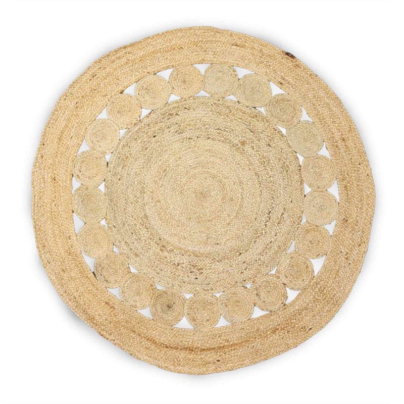 Tapis Rond Doux en Jute 120cm avec Cercles à l'Intérieur