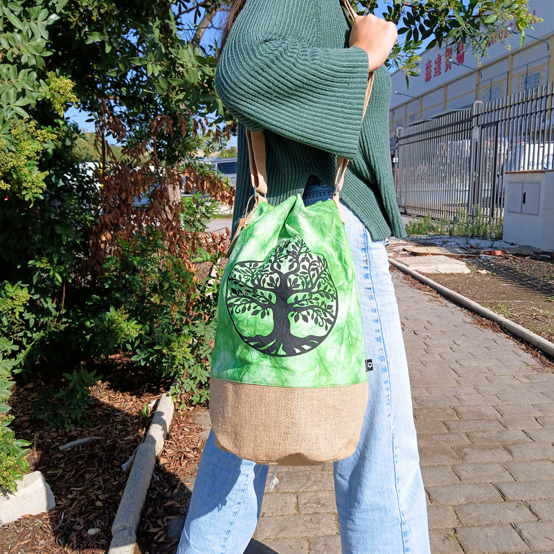 Sac à Dos Naturel - Toile Délavée Verte - Arbre de Vie