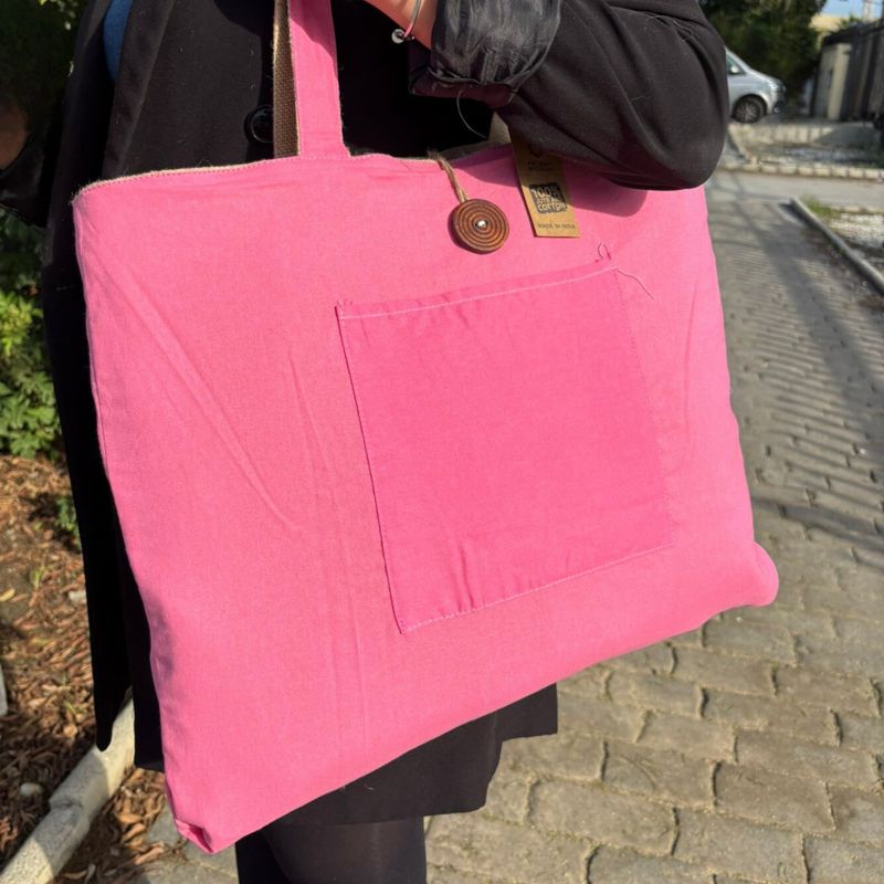 Grand Sac Réversible en Jute et Coton - Rose (204C)