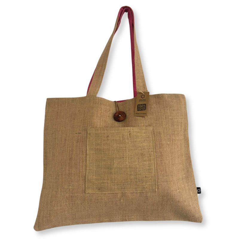 Grand Sac Réversible en Jute et Coton - Rose (204C)