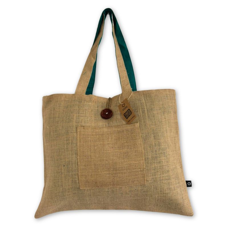 Grand Sac Réversible en Jute et Coton - Bleu Canard (7717C)