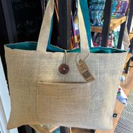 Grand Sac Réversible en Jute et Coton - Bleu Canard (7717C)
