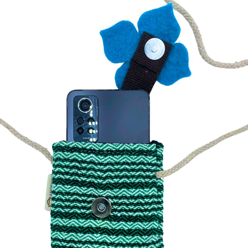 Sac Support Téléphone Rayures Vertes - Décor Floral