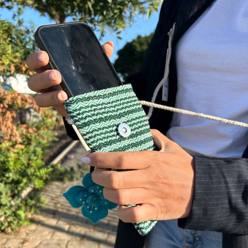 Sac Support Téléphone Rayures Vertes - Décor Floral