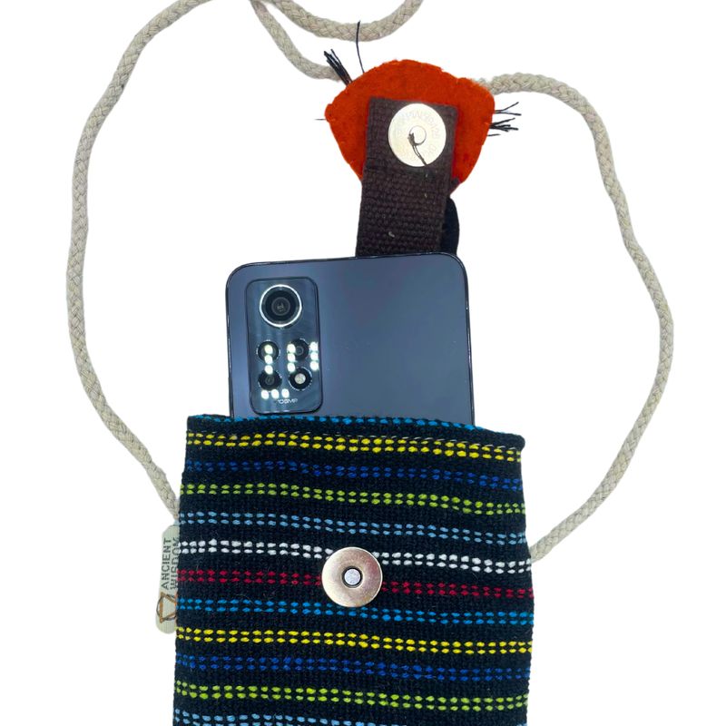 Sac Support Téléphone Noir et Multi - Décor Renard