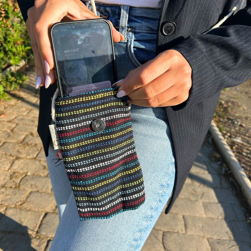 Sac Support Téléphone Noir et Multi - Décor Renard
