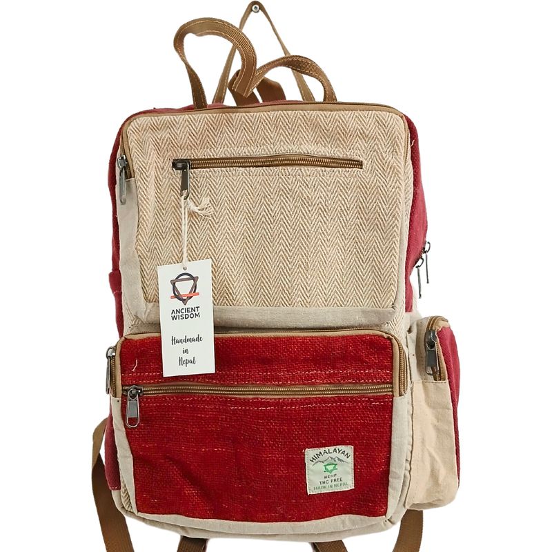 Grand Sac à Dos en Chanvre - Bordeau & Crème
