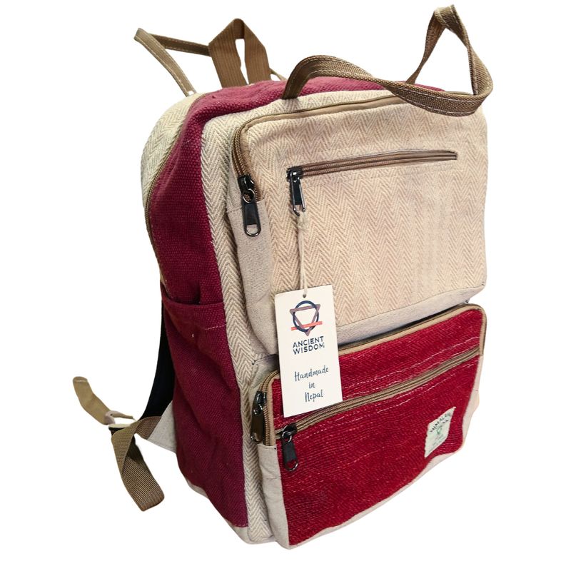 Grand Sac à Dos en Chanvre - Bordeau & Crème
