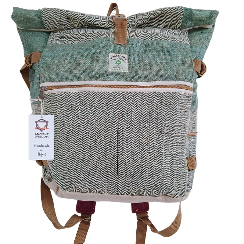 Sac à Dos Roulé de Randonnée en Chanvre - Vert Sauge